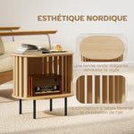 Table d'appoint ovale bout de canapé rangement ouvert pieds en acier design à lattes 50x39x50cm effet bois naturel