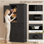 Buffet haut cuisine, armoire de cuisine avec 4 portes, tiroir et étagères réglables, 76,2 x 40,2 x 183 cm, noir