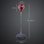 Sac de Frappe sur Pied Punching ball sur pied réglable en hauteur 126-144 cm avec gants, pompe et base de lestage pour adolescents et débutants noir et rouge