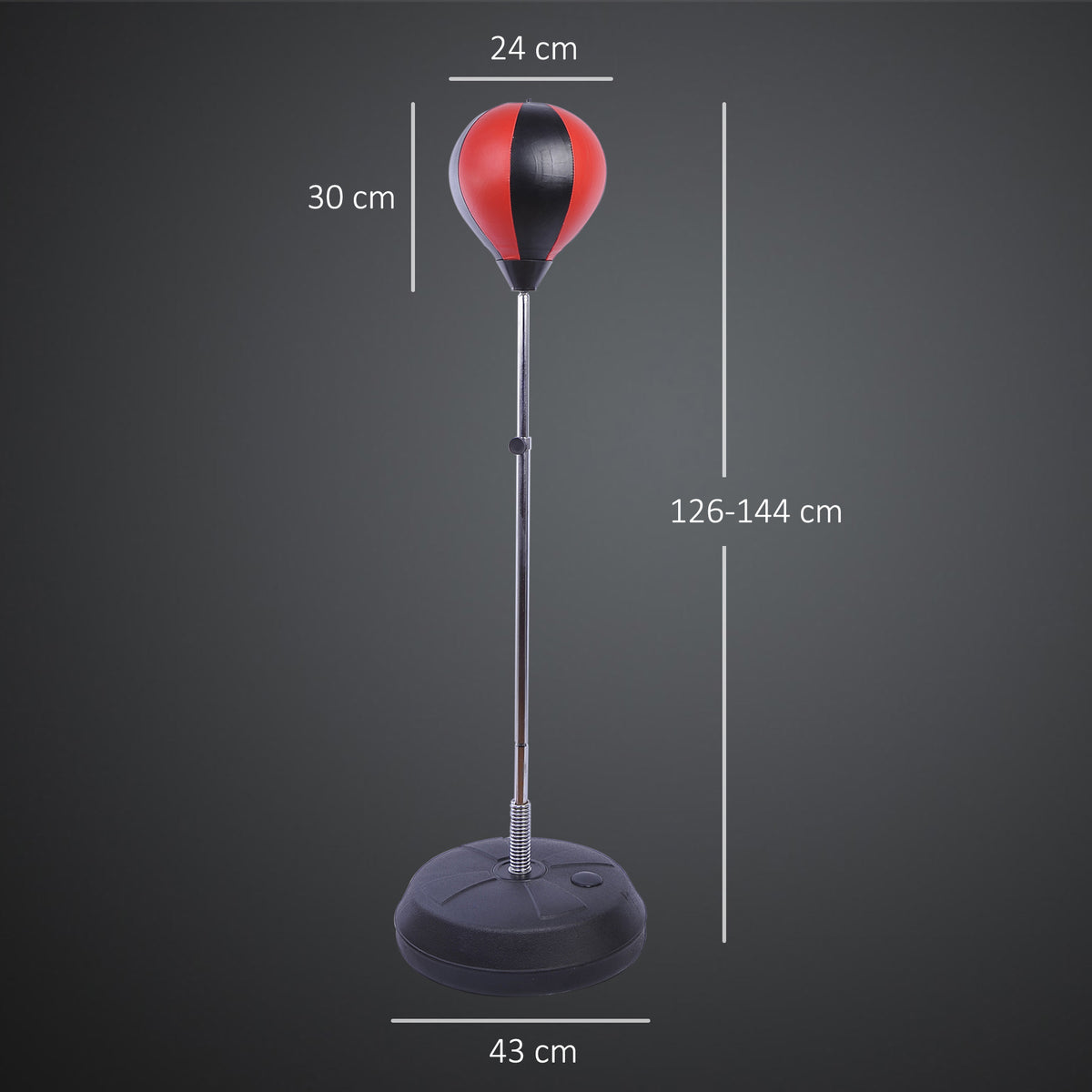 Sac de Frappe sur Pied Punching ball sur pied réglable en hauteur 126-144 cm avec gants, pompe et base de lestage pour adolescents et débutants noir et rouge