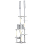 Arbre à chat du sol au plafond griffoir pour chat hauteur réglable 225-255 cm 6 niveaux avec niche hamac gris clair