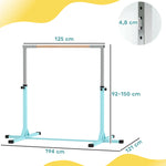 Turnstange für Kinder, 13-fach höhenverstellbar von 92-150 cm, aus Stahl und Buchenholz, Cyan
