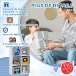 Meuble étagère bibliothèque 6 cases 3 cubes paniers en tissu motif animaux pour chambre enfant 62 x 30 x 91,5 cm blanc