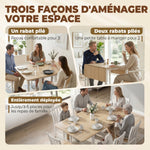 Table à manger pliante pour 2 à 6 personnes 74-134 cm, table de cuisine avec 2 abattants, pieds en acier, bois naturel