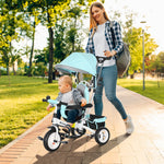 Tricycle 6 en 1 pour enfants, auvent, ceinture de sécurité 5 points, rangement, repose-pieds, frein, 1-5 ans, vert