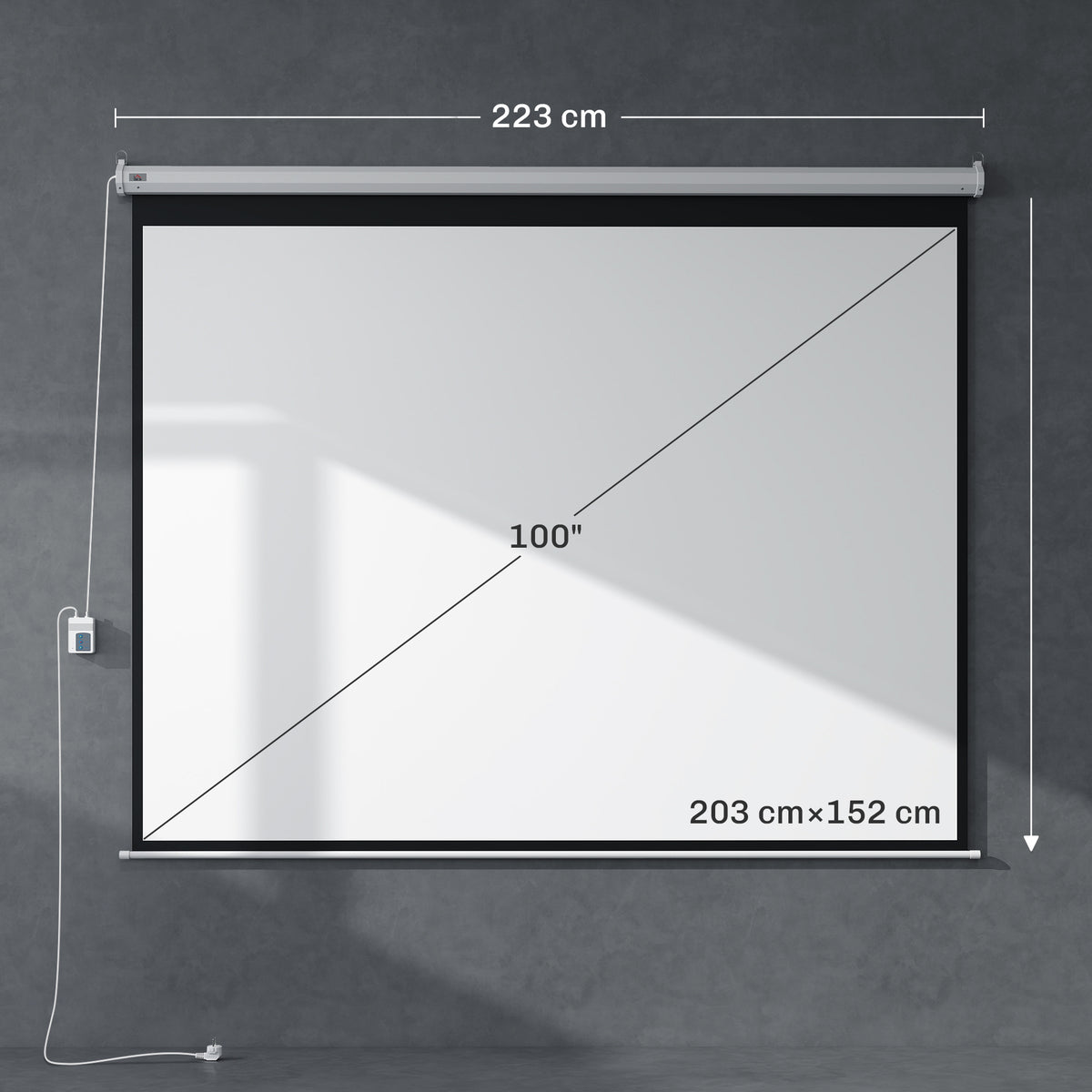 Schermo di proiezione motorizzato 4:3 203L x 152A cm bianco