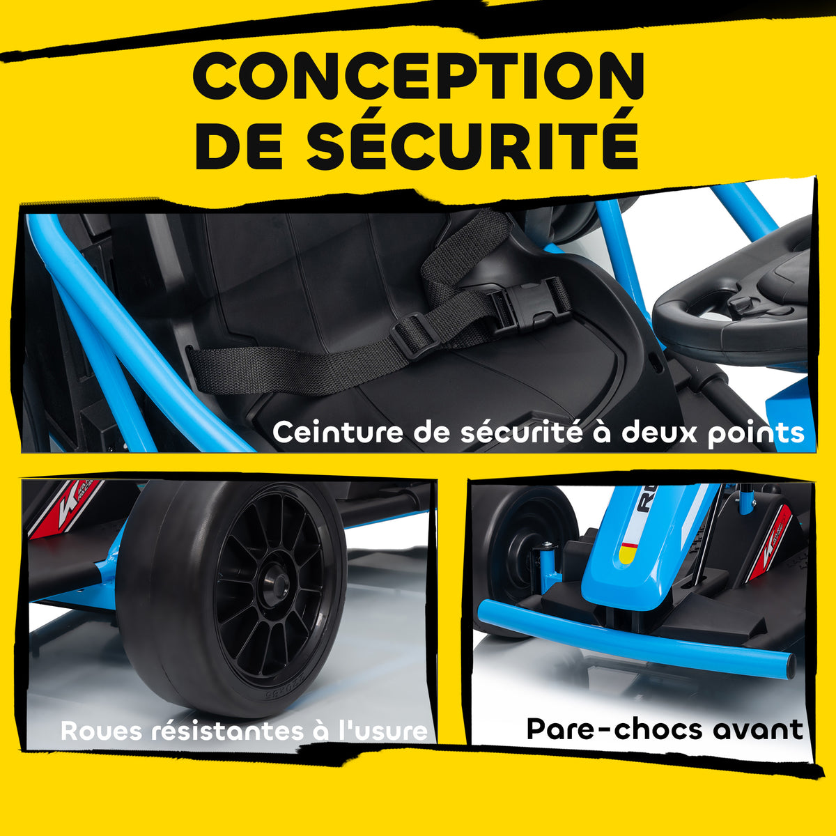 Haurrentzako GoKart auto elektrikoa, 2 x 24 V motorrak, 13 km/h-ko nora-modua, 119 x 77 x 54 cm, urdina