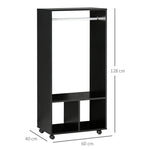 Lot de 2 portants à vêtements penderie mobile avec roulettes 2 niches + Grand Espace penderie en bois noir