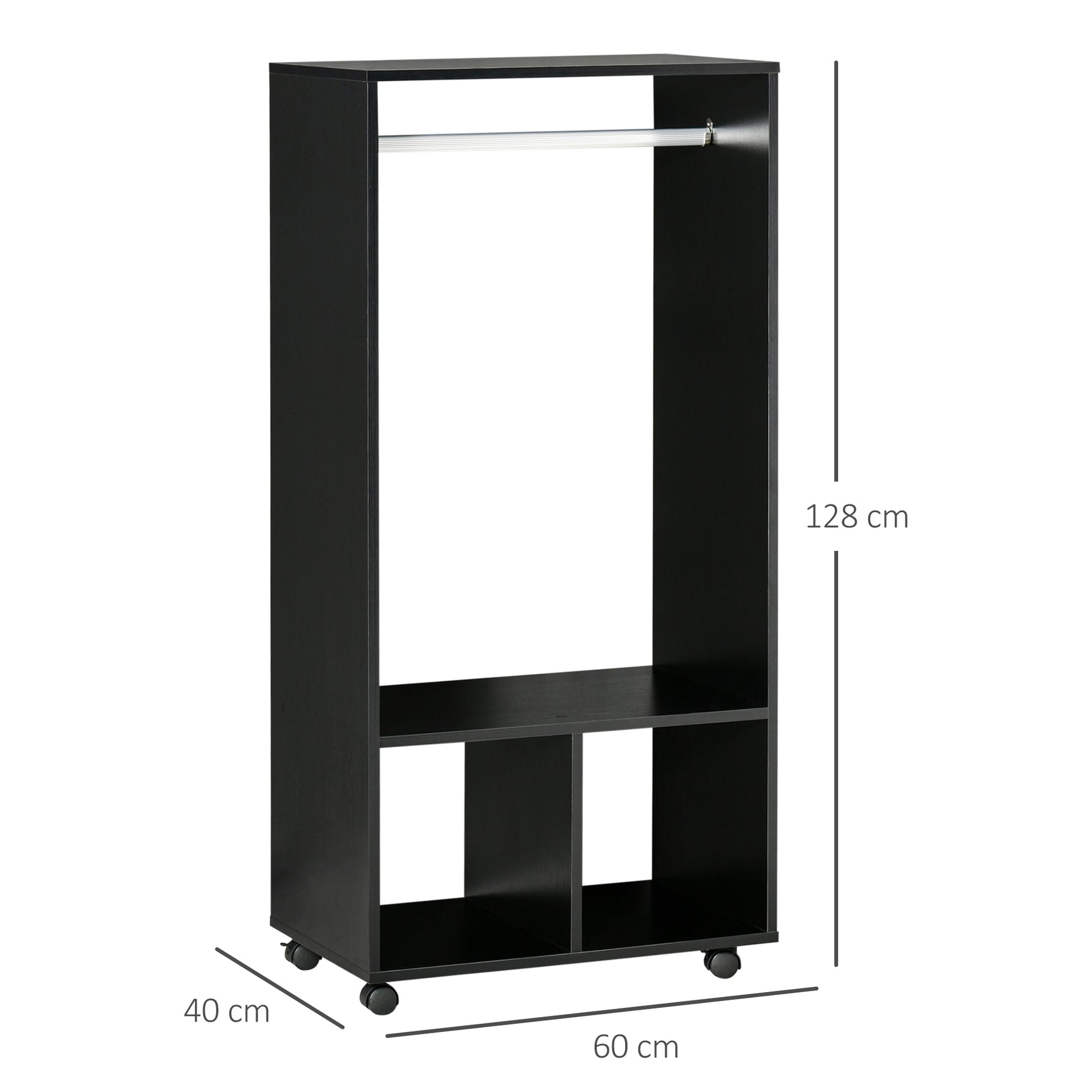 Lot de 2 portants à vêtements penderie mobile avec roulettes 2 niches + Grand Espace penderie en bois noir