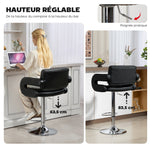 Tabouret de bar pivotant chaise de bar réglable en hauteur avec dossier repose-pieds et accoudoirs 61x50x93-113cm noir