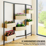 Séparateur de pièce avec 6 bacs, paravent extérieur pliable à 3 panneaux avec trou de drainage et doublure, bois naturel