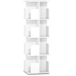 Draaibare boekenkast met 4 niveaus, opbergrek met 16 vakken, 39 x 39 x 128,3 cm, wit