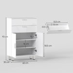 Mobile bagno con 2 cassetti, armadietto a doppia anta e ripiani regolabili 60 x 30 x 93 cm bianco lucido