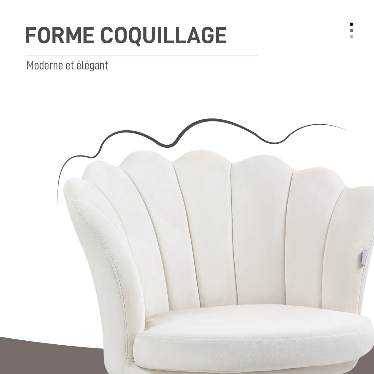 Fauteuil coquillage chaise coiffeuse fauteuil en velours fauteuil de salon avec pieds en métal doré crème