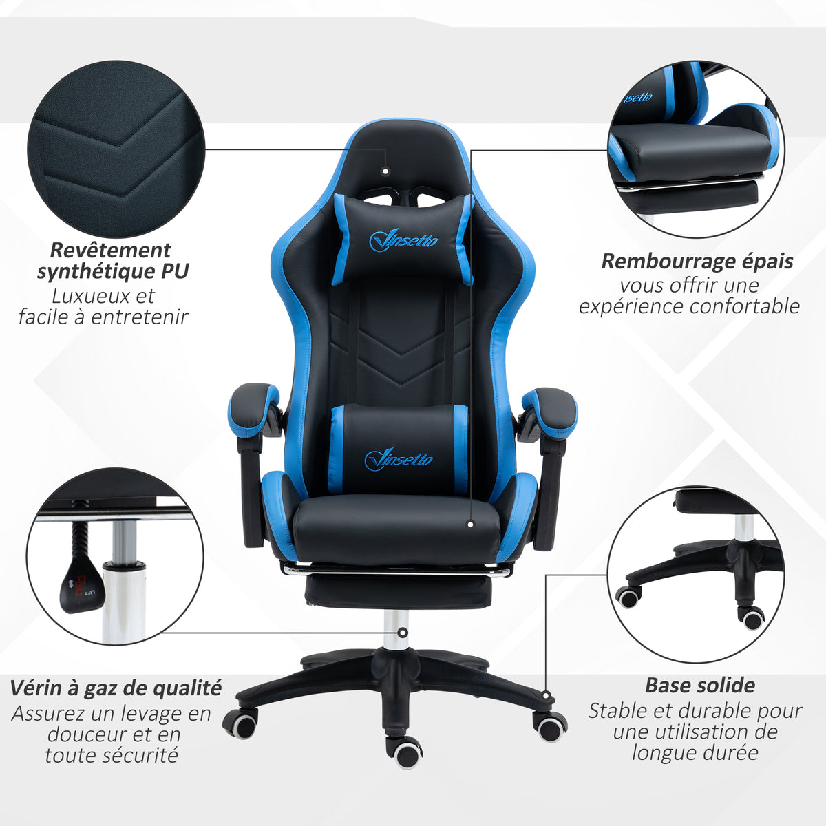 Sedia gaming poltrona da gaming ergonomica con schienale reclinabile a 135° e supporto lombare, 65 x 65 x 121-129 cm nero