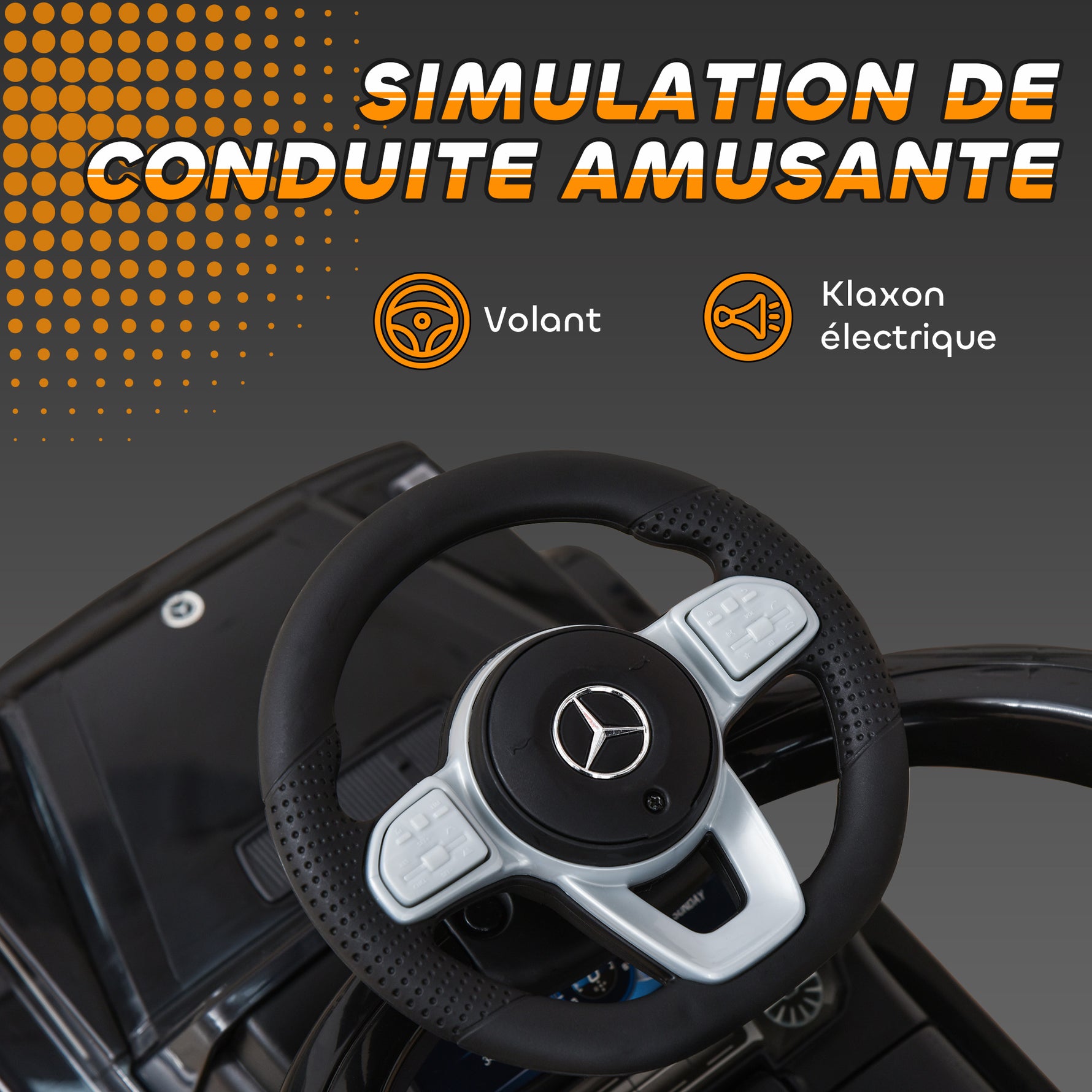 Porteur Enfants Voiture Enfant Multi-équipée 12-36 Mois klaxon Marche-Pieds, Garde-Corps et ombrelle Noir