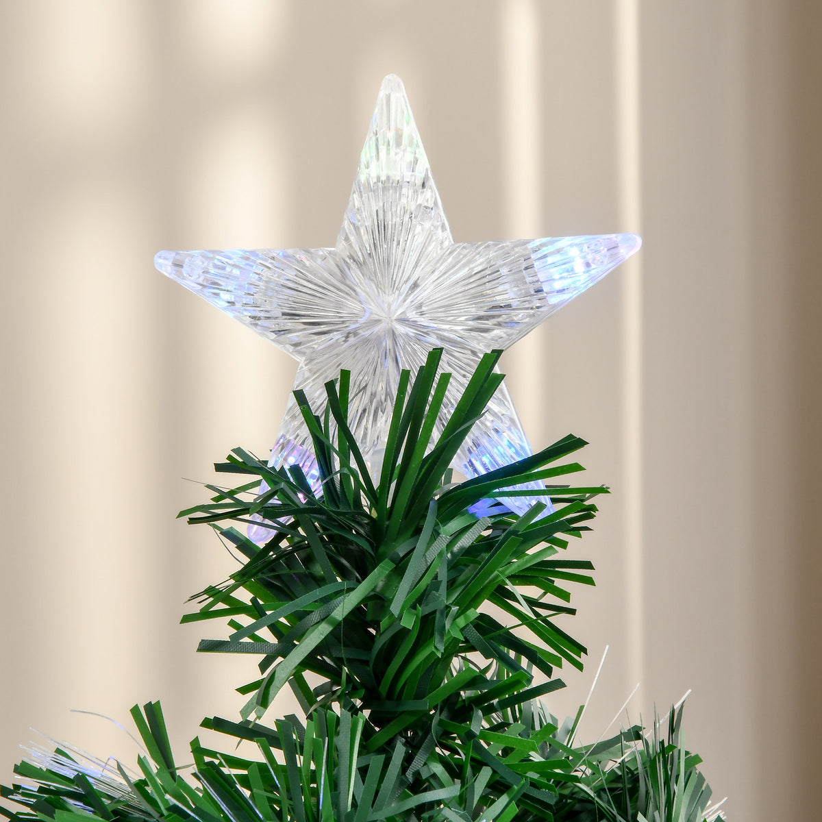 Sapin de Noël Artificiel Lumineux 120H cm Fibre Optique LED Multicolore + Support Pied 130 Branches étoile Sommet Brillante Vert