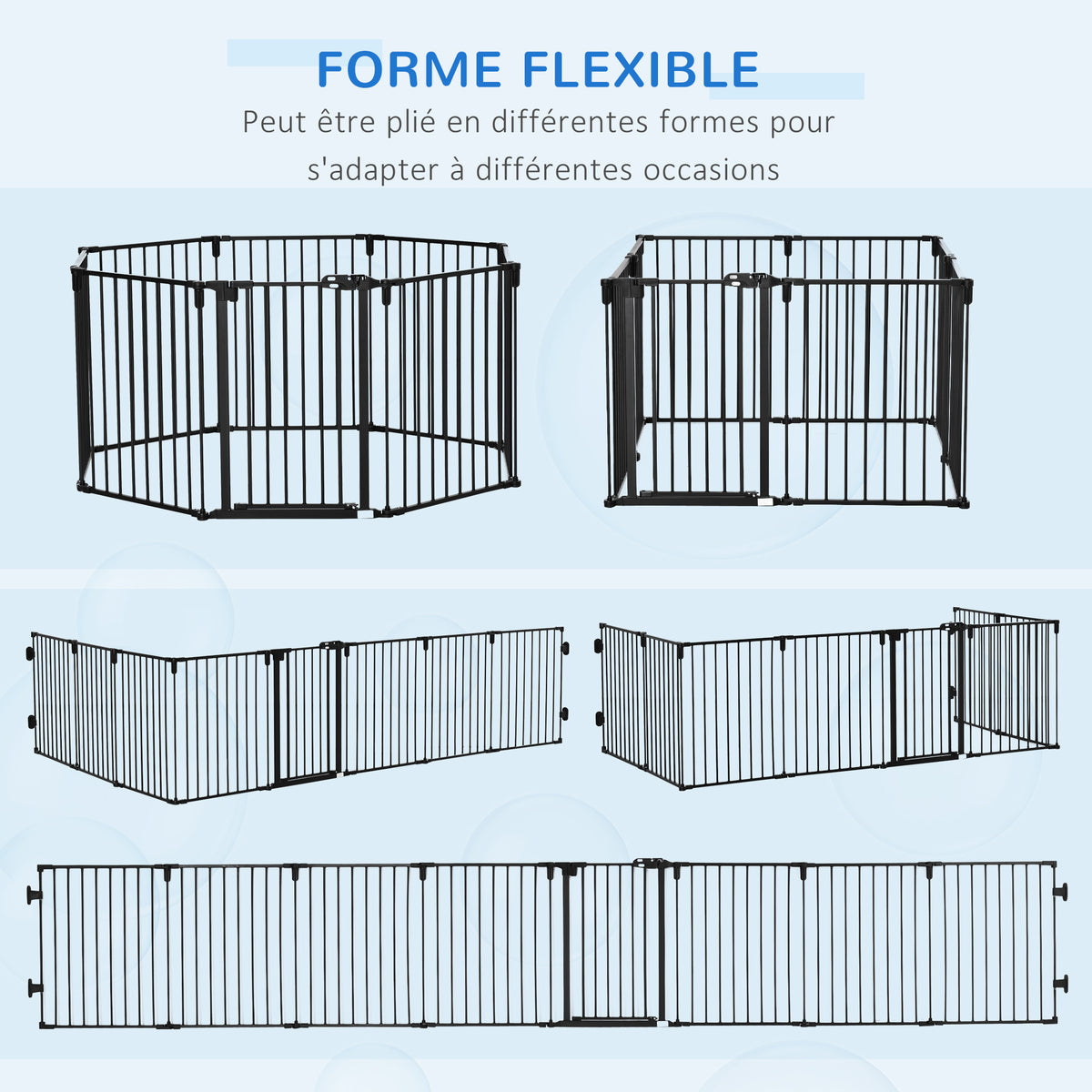 Barrière de Sécurité pour Cheminée, Parc Enclos Chien Pliable Modulable 8 Panneaux avec Porte, sans Perçage