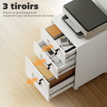 Caisson de Bureau Mobile avec 3 Tiroirs Verrouillables, Caisson de Rangement sur Roulettes, 40 x 40 x 69,5 cm, Blanc
