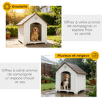 Niche pour chien extérieur, maison chien en polypropylène imperméable, ventilé, plancher surélevé, gris clair