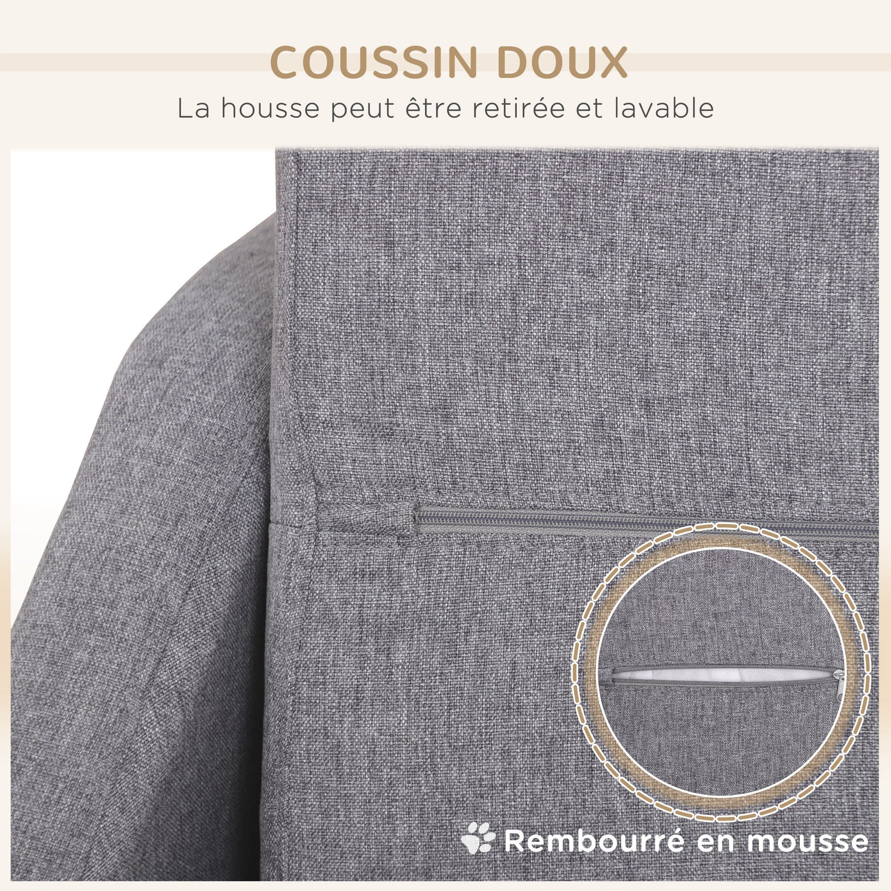 Canapé pour chien lit pour chien animal domestique style scandinave pieds en bois revêtement tissu déhoussable 75 x 55 x 39 cm - gris