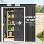 Abri de jardin 2,77 m² 213 x 130 x 172 cm kit de fondation porte coulissante ventilations acier galvanisé gris foncé