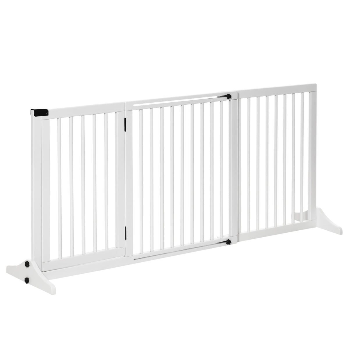 Dog safety gate, freestanding gate, adjustable length, built-in lockable door, dim. 113-166L x 36W x 71H cm, white pine