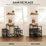 Ensemble table de bar industriel + 4 tabourets repose-pieds en bois couleur chêne cadre en métal noir
