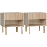 Lot de 2 tables de chevet table de nuit avec tiroirs et niches, style moderne, dim. 47 x 47 x 50 cm, bois naturel