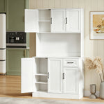 Buffet Haut Cuisine Moderne, 6 Portes, 1 tiroir, 1 Compartiment Ouvert, Étagères Réglables, 100 x 39,5 x 180,5 cm, Blanc