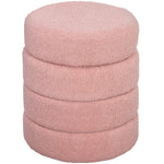 Poggiapiedi da salotto, sgabello ottomano rotondo imbottito in tessuto Teddy, per camera da letto, ingresso, Ø 40 x 45 cm, rosa
