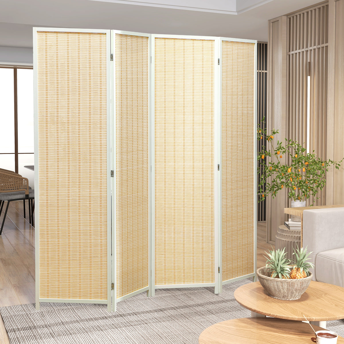 Paravent en bois séparateur de pièce closion de séparation pliable 4 panneaux 180 x 180 cm bois naturel