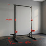 Power Tower Multifunzione Carico 500 kg, Barra per Trazioni, Rack per Squat, Supporti per Dischi, 157x105x205cm, Rosso