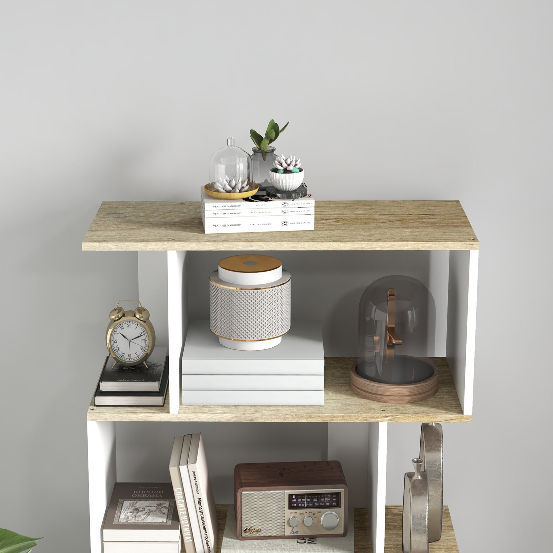 Bibliothèque style scandinave meuble de rangement 5 étagères anti-basculement Charge 25 kg aspect bois & Blanc