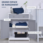 Meuble de salle de bain meuble de rangement 2 tiroirs placard double porte et étagère réglable 60 x 30 x 75 cm gris