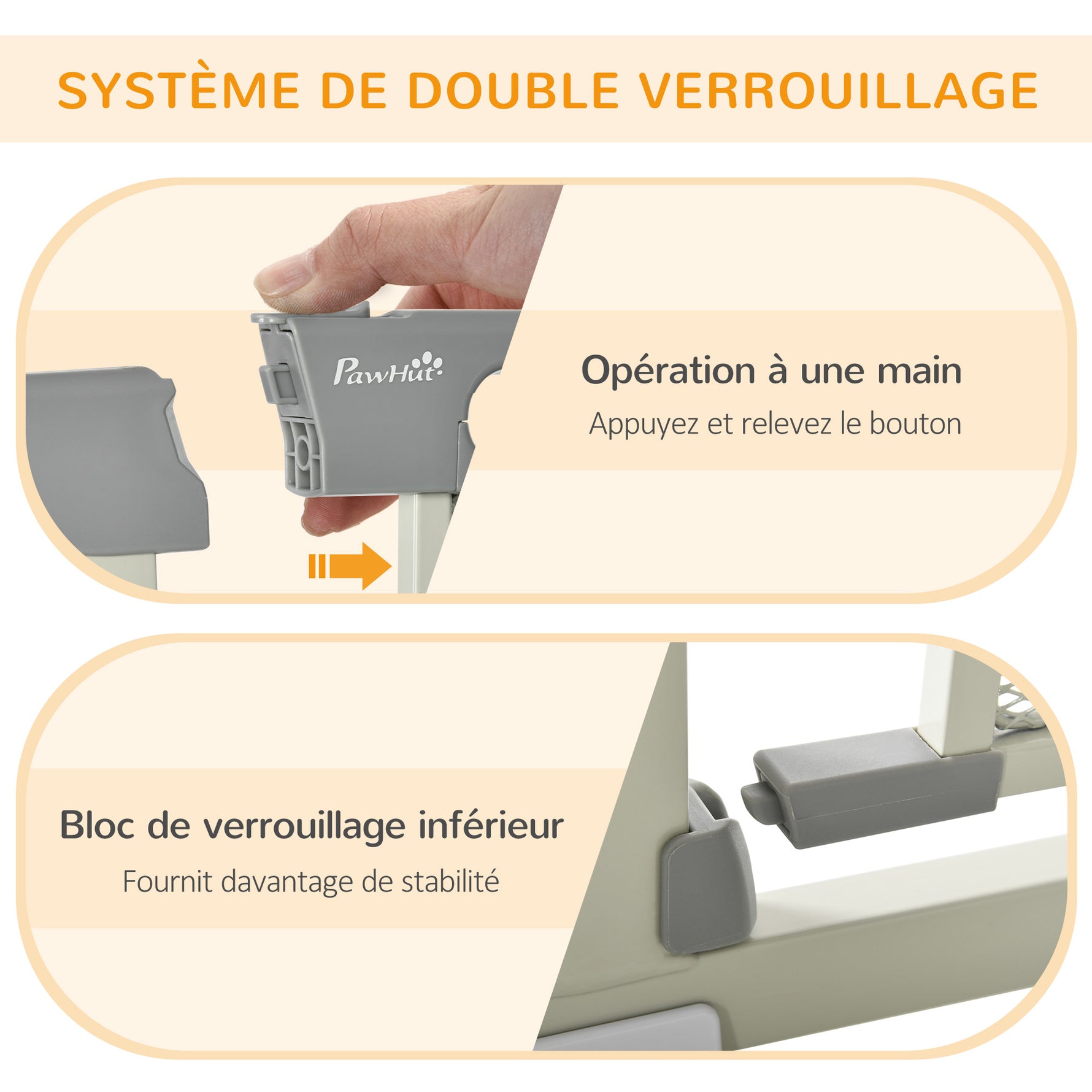 Lot de 2 barrières de sécurité pour animaux domestique avec fermeture automatique double verrouillage largeur 75-103 cm
