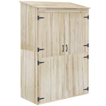 Armadio da giardino, armadio ripostiglio in legno, 2 ripiani, 2 ante, tetto inclinato, 120 x 57 x 183 cm, legno naturale