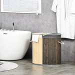 Cestino portabiancheria in bambù da 100 L con 2 scomparti, coperchio e sacco rimovibile, 62,5 x 37 x 60,5 cm - grigio