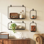 Lot de 4 étagères murales industrielles, étagères flottantes géométriques en métal, pour salon, chambre et bureau, noir