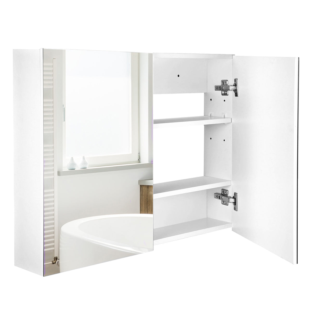 Armoire murale salle de bain avec miroir, 80 x 15 x 60 cm, meuble salle de bain, armoire de toilette avec double portes et étagères réglables, blanc