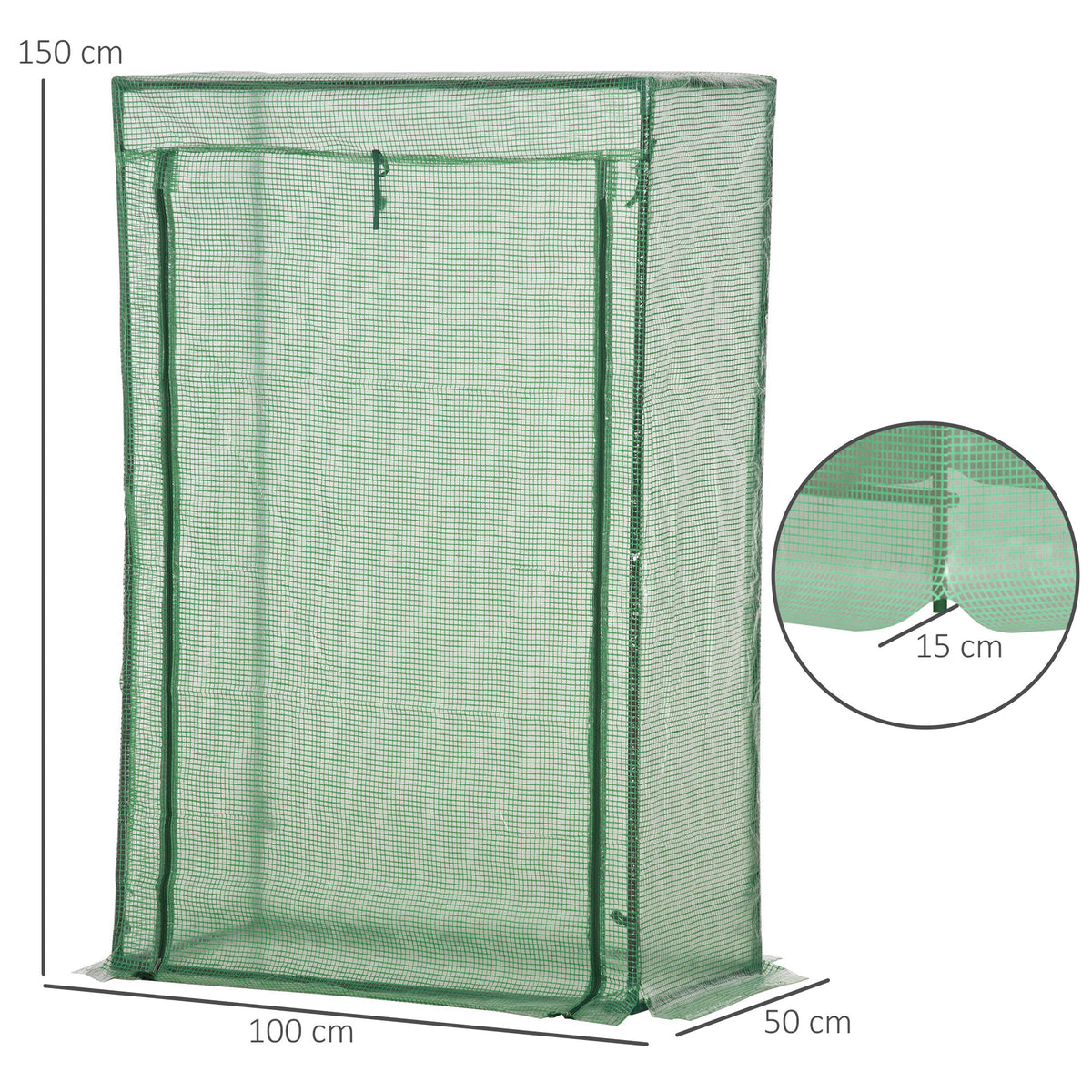 Serre de jardin, serre de balcon, bâche renforcée PE, châssis en acier, porte zippée enroulable, pour légumes plantes fleurs en toutes saisons intérieur et extérieur, 100 x 50 x 150 cm vert