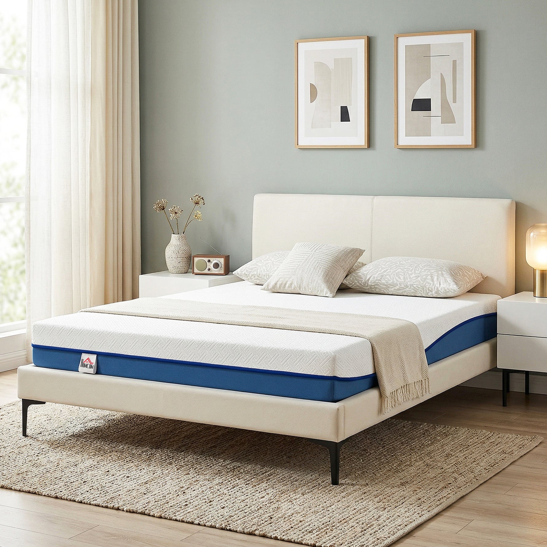 Matelas 160x200cm, matelas 2 personnes, mousse à mémoire de forme au thé vert, housse amovible lavable, fermeté moyenne