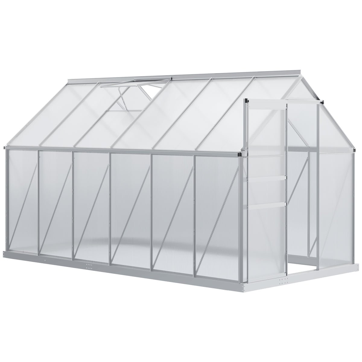 Serre de jardin 7,1 m² en aluminium polycarbonate avec fondation, 190 x 375 x 199 cm, serre avec fenêtre