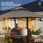 Tonnelle de barbecue à deux niveaux auvent de réception pour jardin avec lumière LED 243 x 148 x 248 cm kaki