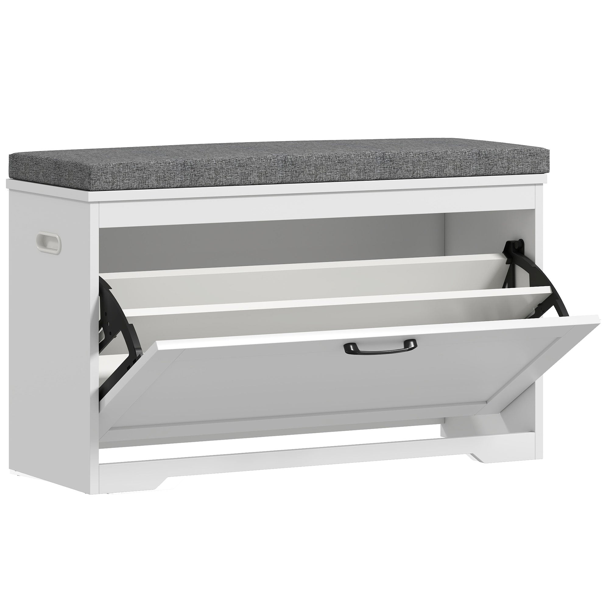 Panca scarpiera, panca da ingresso moderna con seduta imbottita, cassetto a ribalta e ripiano regolabile, 80x30x50cm, bianco