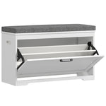 Banc à chaussures, banc d'entrée moderne avec siège rembourré, tiroir basculant et étagère ajustable, 80x30x50cm, blanc