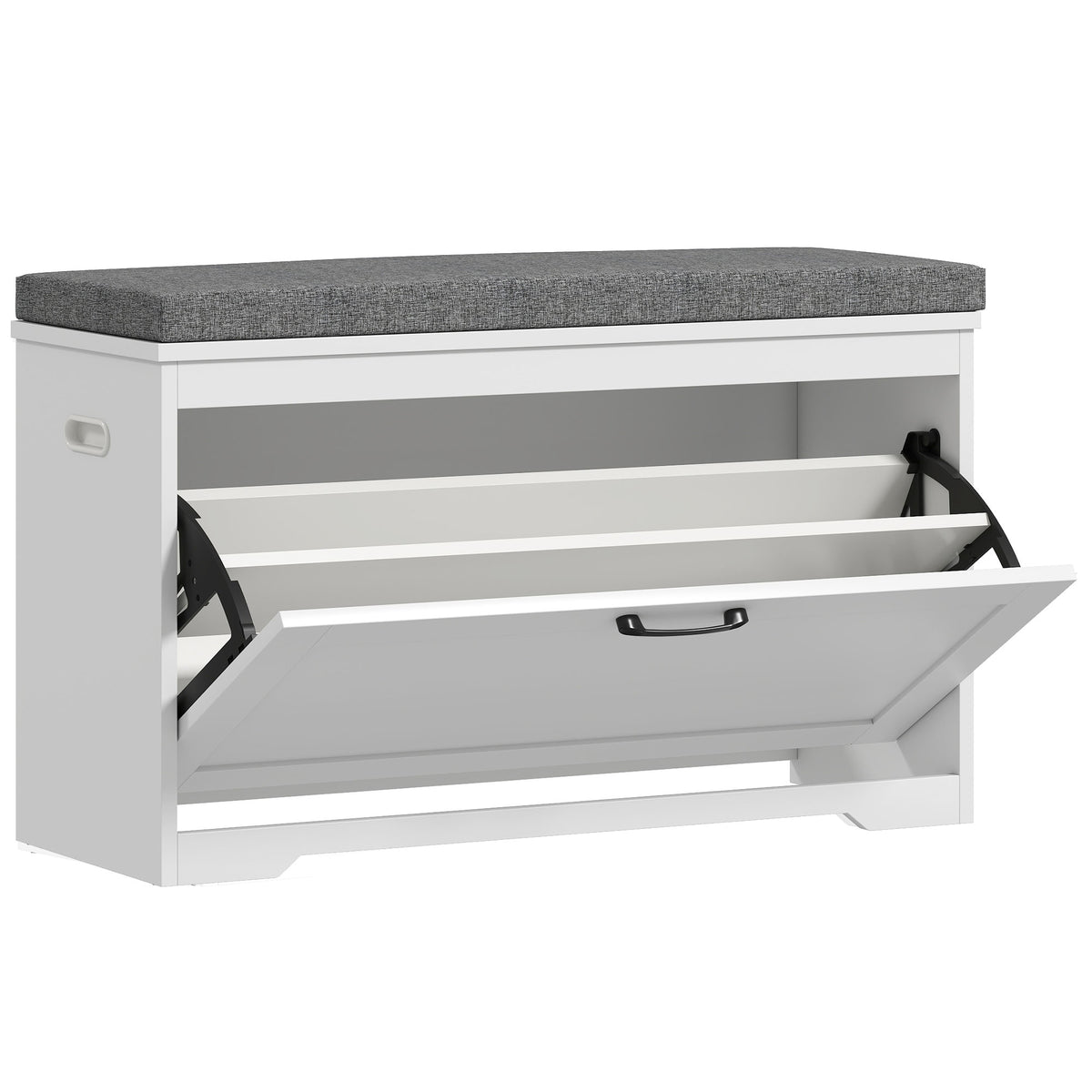 Banc à chaussures, banc d'entrée moderne avec siège rembourré, tiroir basculant et étagère ajustable, 80x30x50cm, blanc