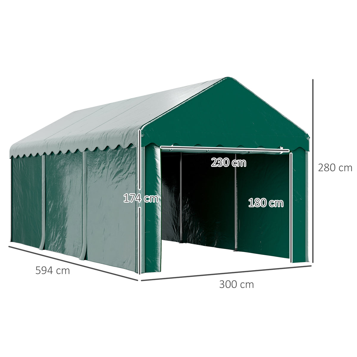 Tente garage carport 3 x 6m Auvent de voiture robuste avec 2 portes enroulables, toile 200g PE, vert