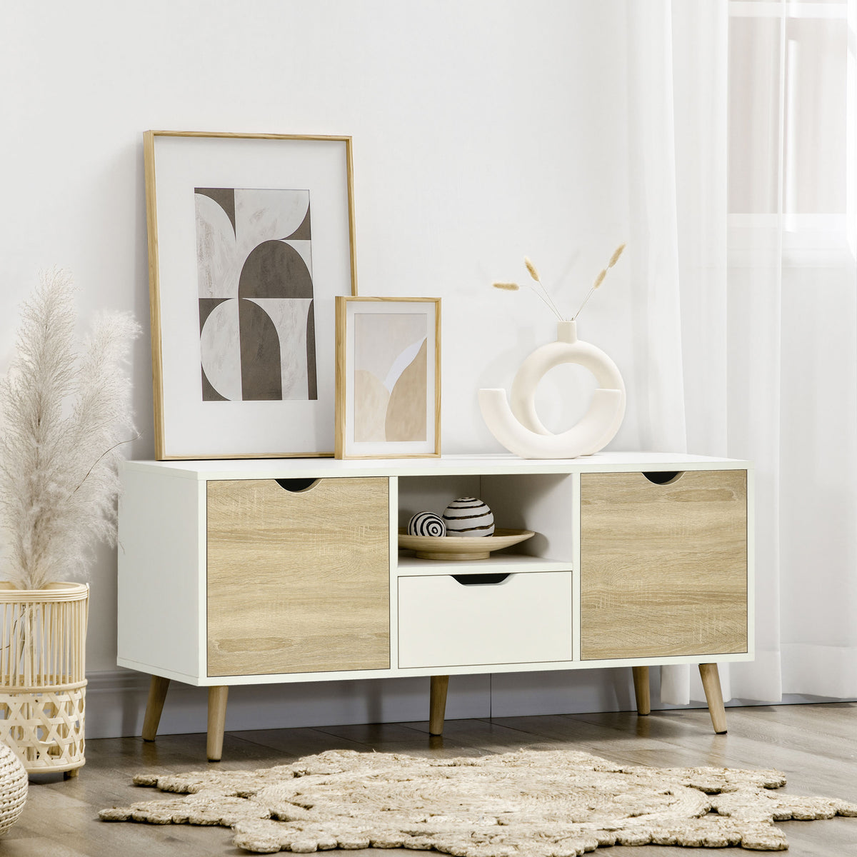 Meuble TV Banc TV Buffet bas Meuble de rangement sur pied avec 2 placards en Bois pour Chambre Salon 110 x 40 x