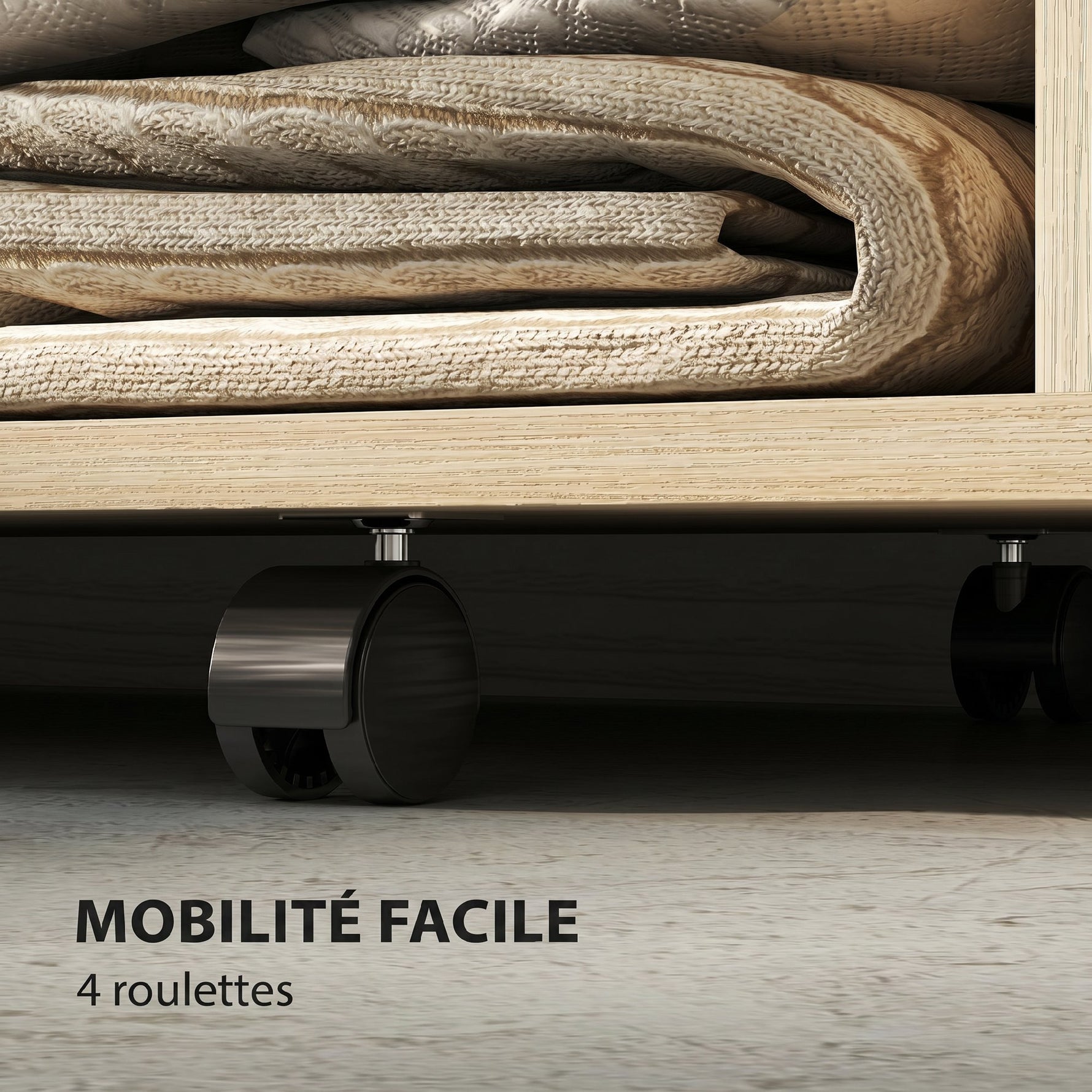 Armoire penderie vêtement dressing mobile 4 roulettes tringle à vêtements et étagères 80x40x128cm, effet bois naturel